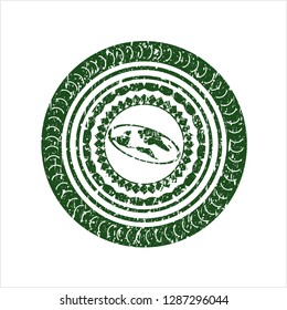 Green flat earth icon inside distressed rubber seal with grunge texture