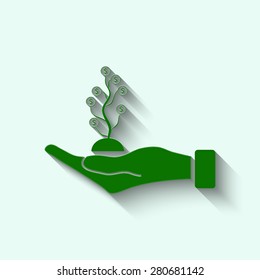 Green  flat of the hand with Money tree icon