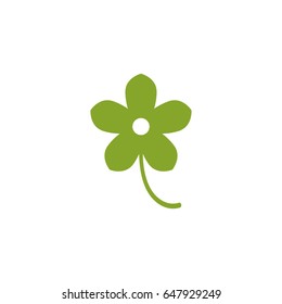 Green flat icon of daisy flower with right side twig. Isolated on white. Vector illustration. Eco style. Nature symbol.