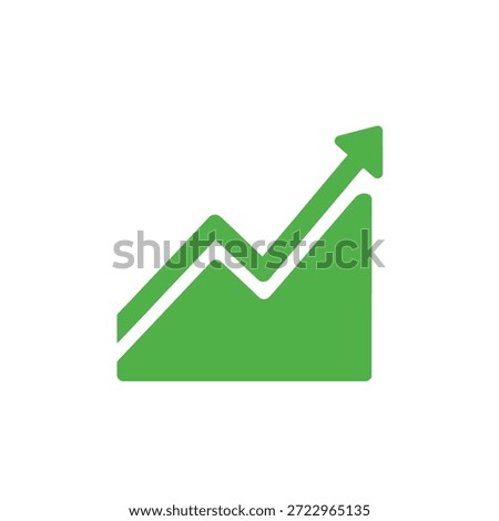A green flat icon featuring an upward arrow and a filled area chart representing positive growth and success.