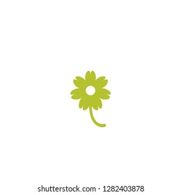 Green flat icon of  flower with right side twig. Isolated on white. Vector illustration. Eco style. Nature symbol.