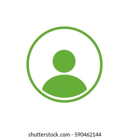 Green flat icon of human figure in circle. Avatar isolated on white. Vector illustration. Eco style.