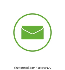 Green flat icon of letter in circle. Isolated on white. Vector illustration. Eco style.