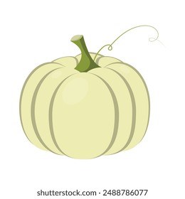 A green flat illustration of a pumpkin with green swirls. Autumn harvest. Autumn harvest. Pumpkin for Halloween. Pumpkin for Thanksgiving.