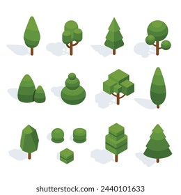 Green Flat Isometric Tree Collection