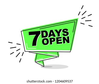 green flat line banner seven days open