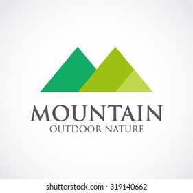 Green and flat mountain abstract vector and logo design or template natural outdoor business icon of environment company symbol concept