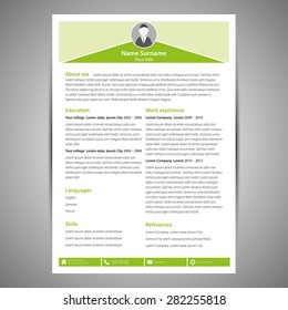 Green flat resume and cv template. Vector Illustration.