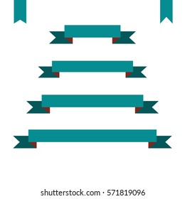 green flat ribbon banners set. Design retro vector illustration