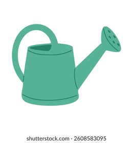Green flat style watering can for garden and plant care in spring or summer season.