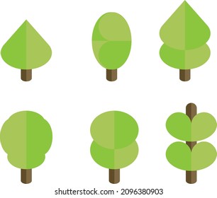 green flat tree design with brown trunk. can be used as an addition to the design of mountains, urban roads and sports parks