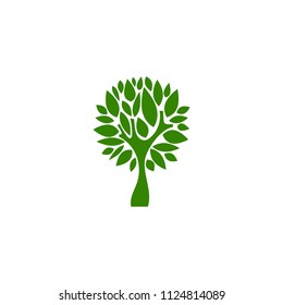 Green flat tree with sharp leaves isolated on white. organic symbol. Natural, fresh, eco logo. Wild nature.  environment day logo. Earth day or Arbor day icon. Vector illustration. Clip art