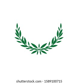Green flat wreath icon with double branch silhouette with long leaves. Award laurel frame with half circle shape, ornate heraldic emblem isolated on white background, vector illustration. svg