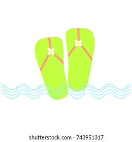  Green flip flops and sea waves abstract summer background vector eps.10