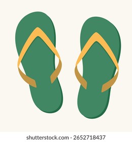 Green flip-flop with y-shaped strap. Slippers icon. Beach accessories. Vector element for design.