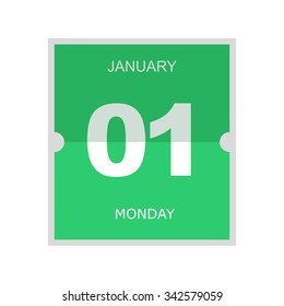 Green flipped calendar icon in flat style for web site design