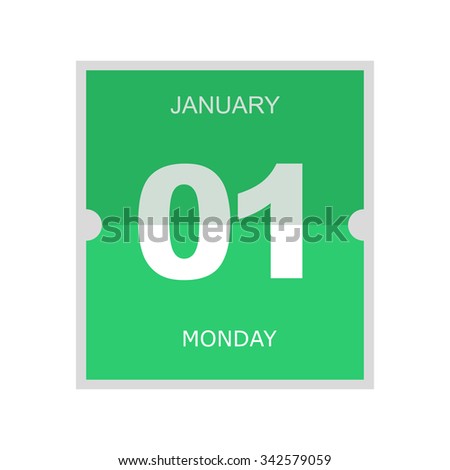 Green flipped calendar icon in flat style for web site design