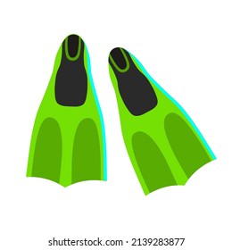 Green flippers for diving isolated on a white background. Diving gear. Things you need on the beach. Vector illustration in flat style.