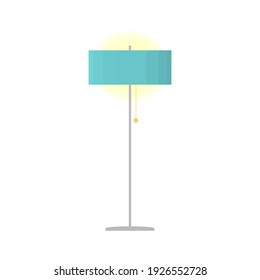 Green floor lamp for the living room on a straight steel stand. A modern lamp for a bedroom, living room or work desk. Flat vector illustration