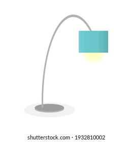 Green floor lamp for the living room on a curved stand. A modern lamp for a bedroom, living room or work desk. Flat vector illustration
