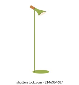 Green Floor Lamp For The Living Room On A Straight Stand. A Modern Lamp For The Bedroom, Living Room Or Desktop. Flat Design, Hand Drawn Cartoon, Vector Illustration.