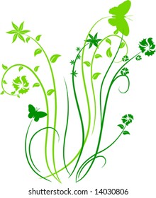 Green floral backdrop. Vector illustration.