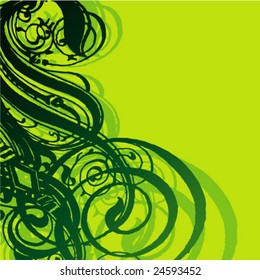Green floral background.