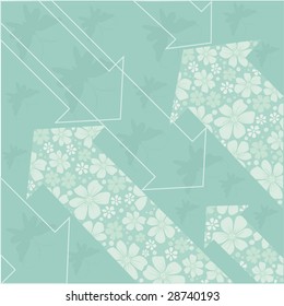Green floral background with arrows