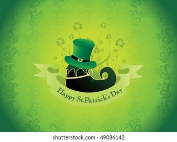 green floral background with leprechaun hat on shoes with ribboon