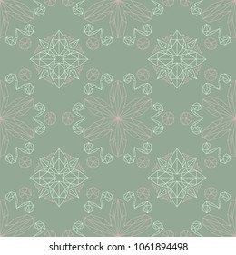 Green floral background. Seamless pattern with flower designs for wallpapers, textile and fabrics