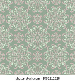 Green floral background. Seamless pattern with flower designs for wallpapers, textile and fabrics