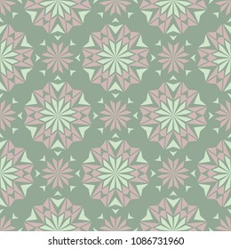 Green floral background. Seamless pattern with flower designs for wallpapers, textile and fabrics