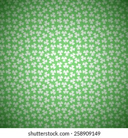 Green Floral Background with White Seamless Pattern from Shamrocks for Happy Saint Patrick's Day. Layered