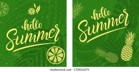 Green floral background with yellow summer fruits