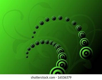Green floral backround with bubbles and circles