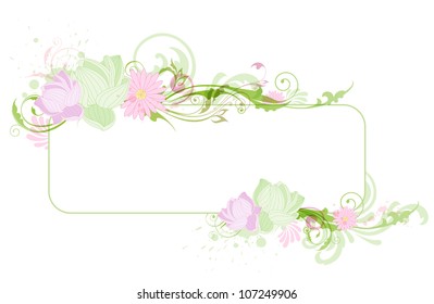 Green floral banner with lotus and ornament