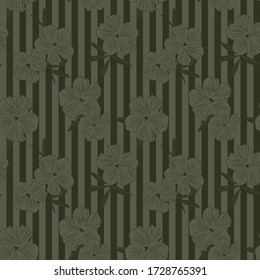 Patrón ininterrumpido de color floral verde con fondo rayado para impresiones de moda, gráficos, fondos y artesanías