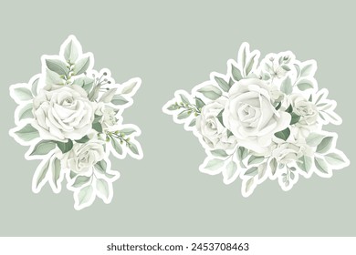 green floral bouquets and stickers illustration