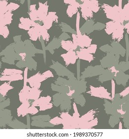 Green Floral brush strokes seamless pattern background for fashion prints, graphics, backgrounds and crafts