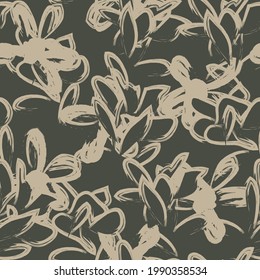 Green Floral brush strokes seamless pattern background for fashion prints, graphics, backgrounds and crafts