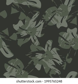 Green Floral brush strokes seamless pattern background for fashion prints, graphics, backgrounds and crafts