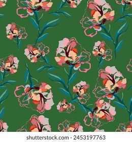 Green Floral brush strokes seamless pattern background for fashion prints, graphics, backgrounds and crafts