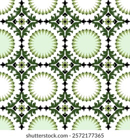 Green floral damask design, classic Asian traditional design, seamless pattern, vector illustration. Design for fabric ends, ceramic pottery, tiles, and clothing.