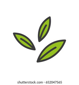 Green Floral Decorative Branch Leaves Plant Color Flat Line Stroke Icon Pictogram Symbol