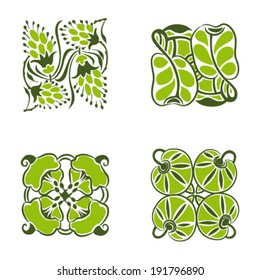 Green floral design elements and page decoration. Vector set