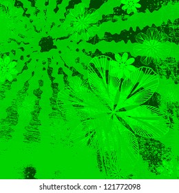 Green floral distressed background. EPS10 vector illustration. Grunge effect can be cleaned easily.