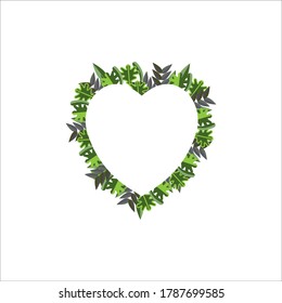 Green floral frame hand drawn on white background.