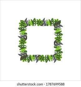 Green floral frame hand drawn on white background.