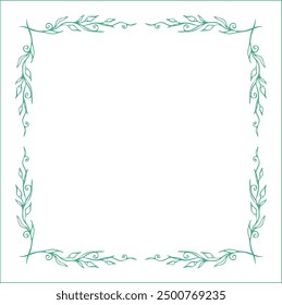 Green floral frame with leaves , decorative corners for greeting cards, banners, business cards, invitations, menus. Isolated vector illustration.	
