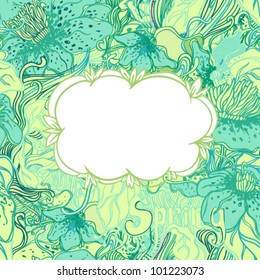Green floral frame with place for your text, element for design, vector illustration